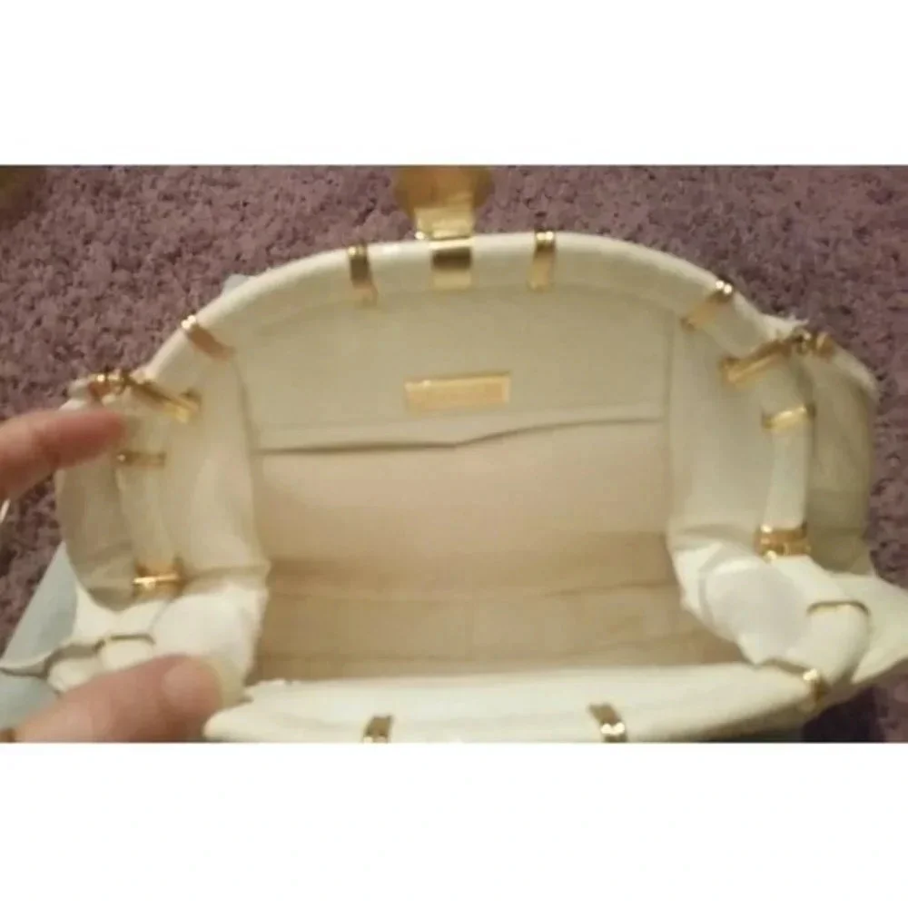 VTG Judith Leiber Snakeskin White Handbag with Pink Agate Grannycore Orig Box
